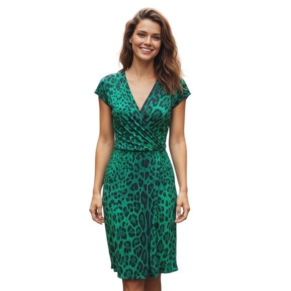 Dolce & Gabbana Dresses & Skirts - Dolce & Gabbana Italy emerald green v neck Leopard Print Dress stretchy sz EU42